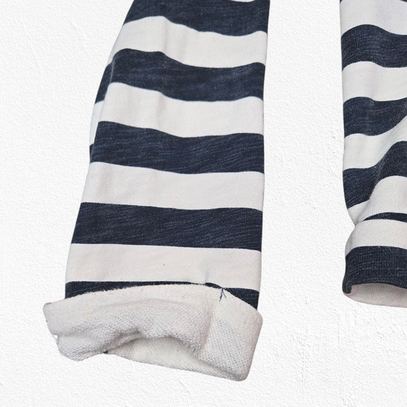 BDG Navy White Striped French Terry V Neck Wrap Cropped Sweater Size Medium - Picture 3 of 9